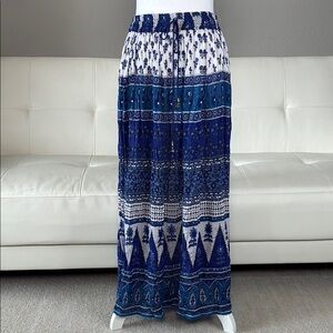 NEW Bohemian Blue & White Floral Print Rayon Maxi Skirt by Cute Options
